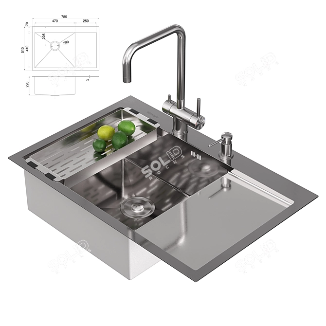 Gerhans Stainless Steel Kitchen Sink 3D model image 14