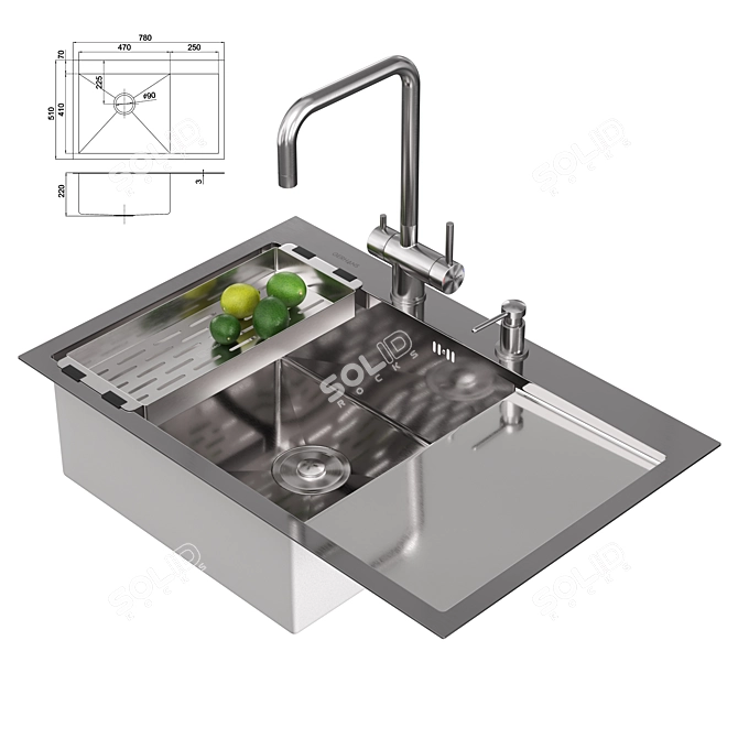 Gerhans Stainless Steel Kitchen Sink 3D model image 20