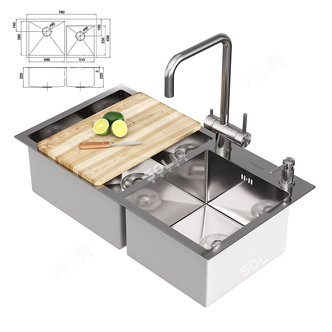 Gerhans Stainless Steel Kitchen Sink 3D model image 21