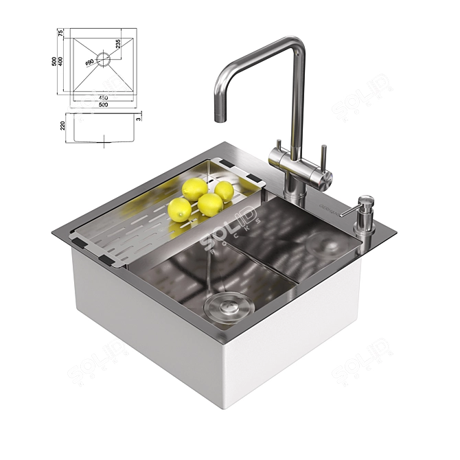 Gerhans Stainless Steel Kitchen Sink 3D model image 22