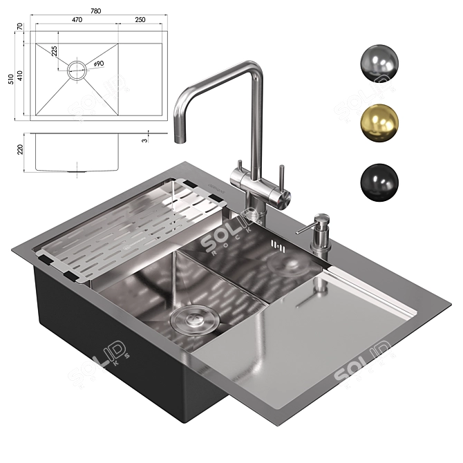 Gerhans Stainless Steel Kitchen Sink 3D model image 25