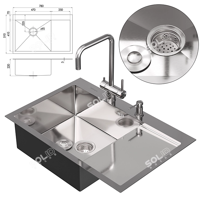 Gerhans Stainless Steel Kitchen Sink 3D model image 42