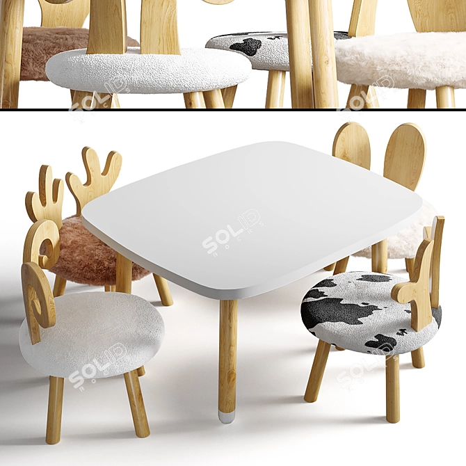 Wooden Kids Table Set, Nursery 3D model image 3