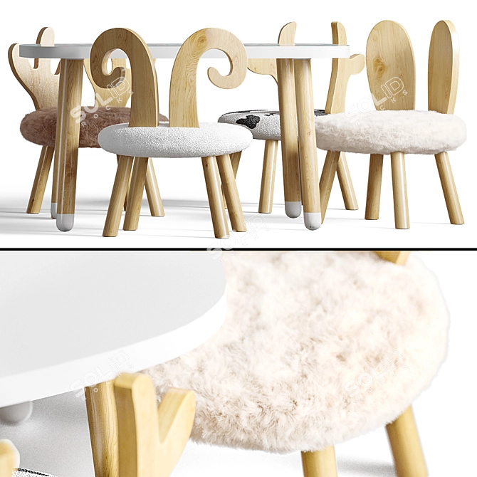 Wooden Kids Table Set, Nursery 3D model image 7