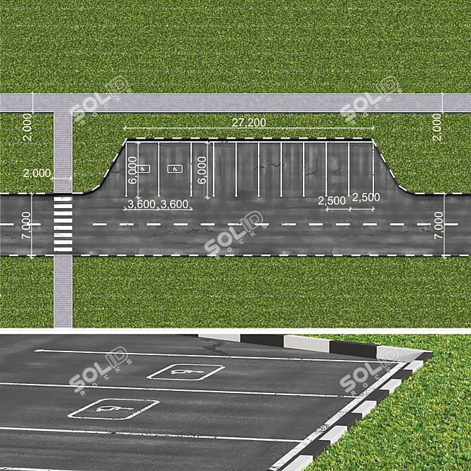 Adapted Disabled Parking with 10 Spaces 3D model image 2