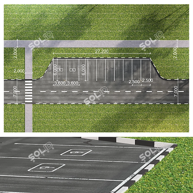 Adapted Disabled Parking with 10 Spaces 3D model image 10