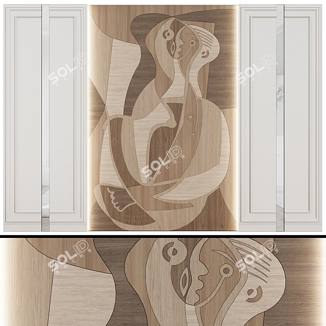 Neoclassical Marquetry Wall Panels 3D model image 2