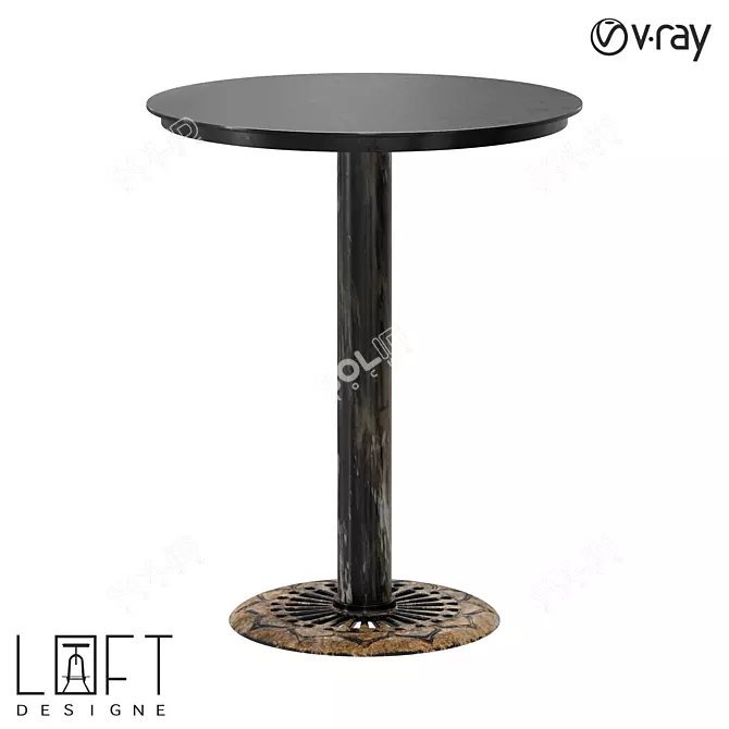 Industrial Metal Bar Table, 74cm Height 3D model image 1