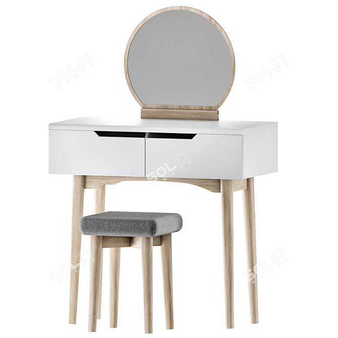 White Oak Vanity Set with Mirror 3D model image 1