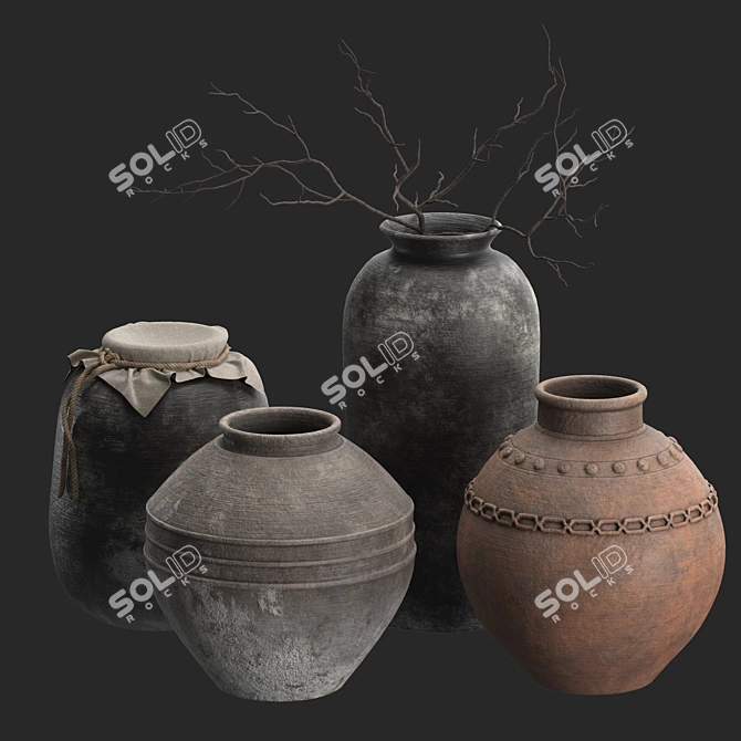 Handcrafted Rustic Vases Set 3D model image 1