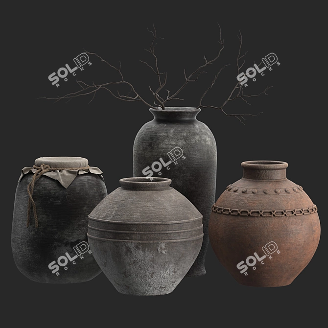 Handcrafted Rustic Vases Set 3D model image 2