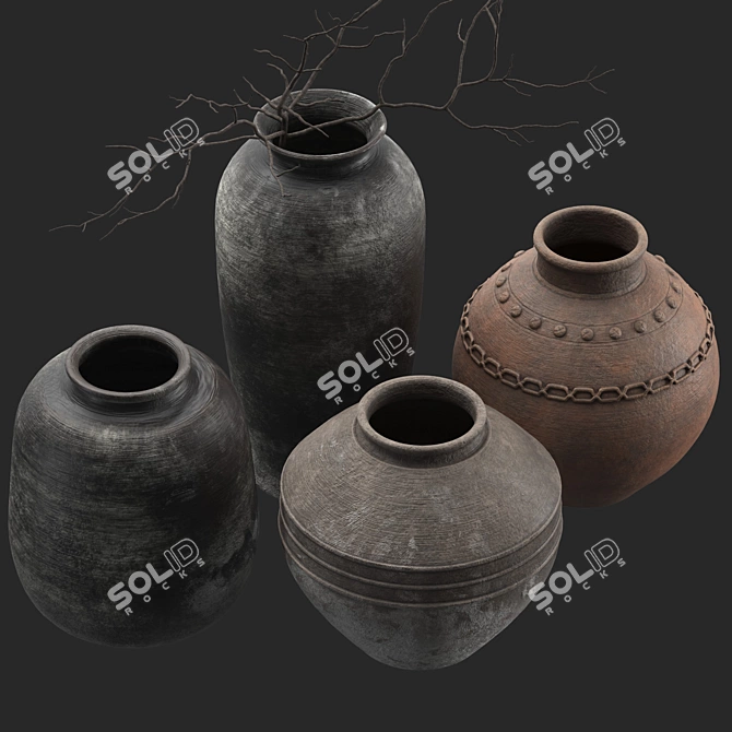 Handcrafted Rustic Vases Set 3D model image 3