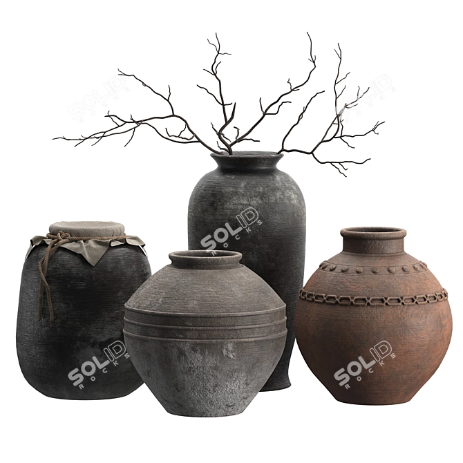 Handcrafted Rustic Vases Set 3D model image 4