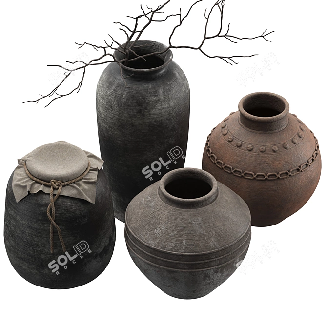 Handcrafted Rustic Vases Set 3D model image 5