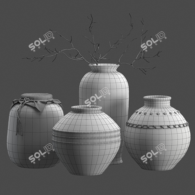 Handcrafted Rustic Vases Set 3D model image 6