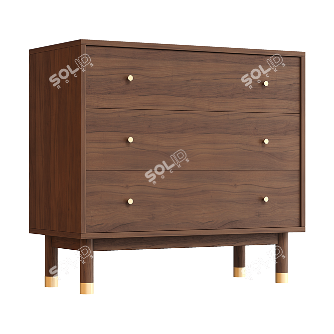 Vintage Walnut Dresser with Brass Legs 3D model image 1