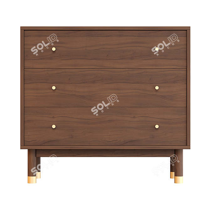 Vintage Walnut Dresser with Brass Legs 3D model image 2