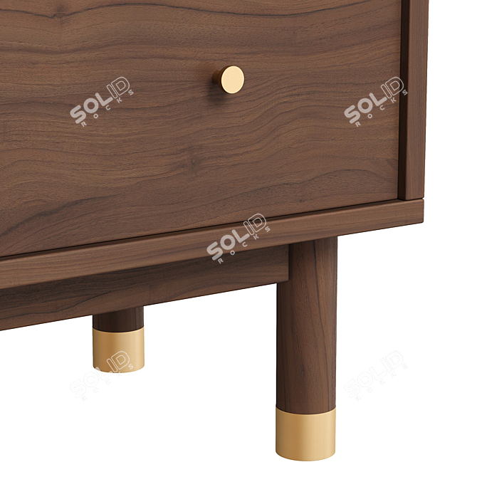 Vintage Walnut Dresser with Brass Legs 3D model image 3