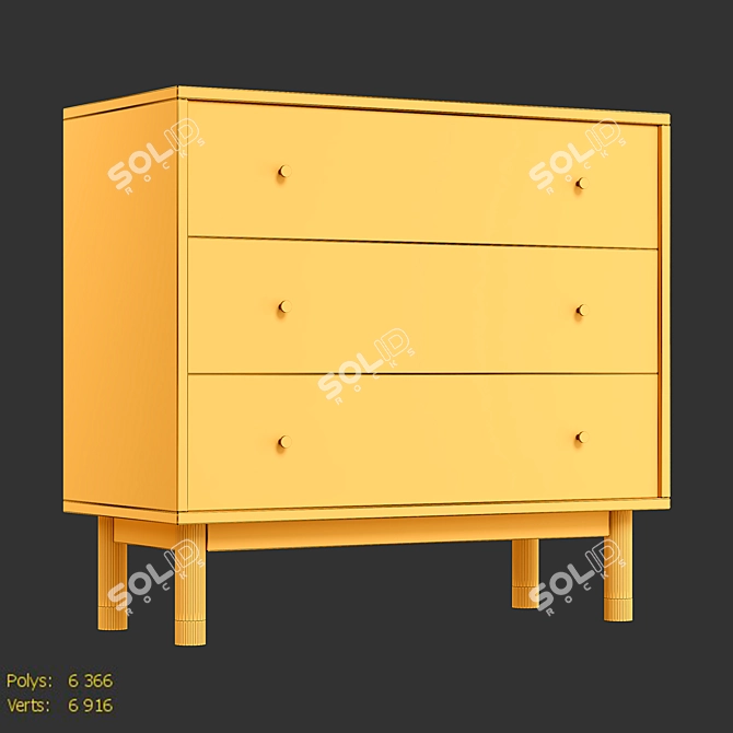 Vintage Walnut Dresser with Brass Legs 3D model image 4