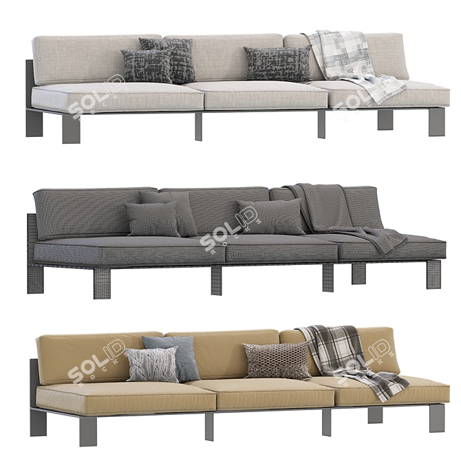 Sleek Serax 3-Seater Bench 3D model image 4