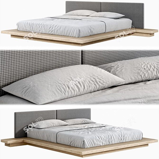 Modern Double Bed with Textures 3D model image 1