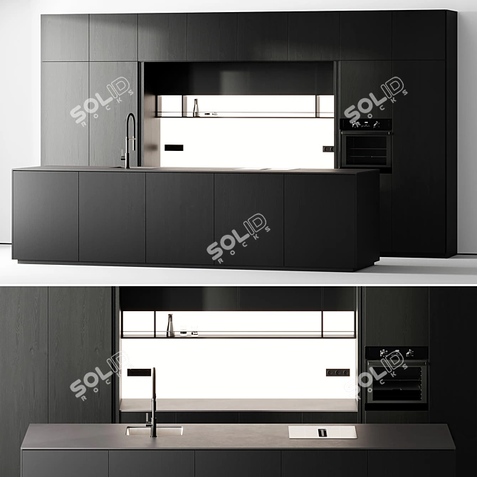 Modern Black Kitchen Set Island 3D model image 1