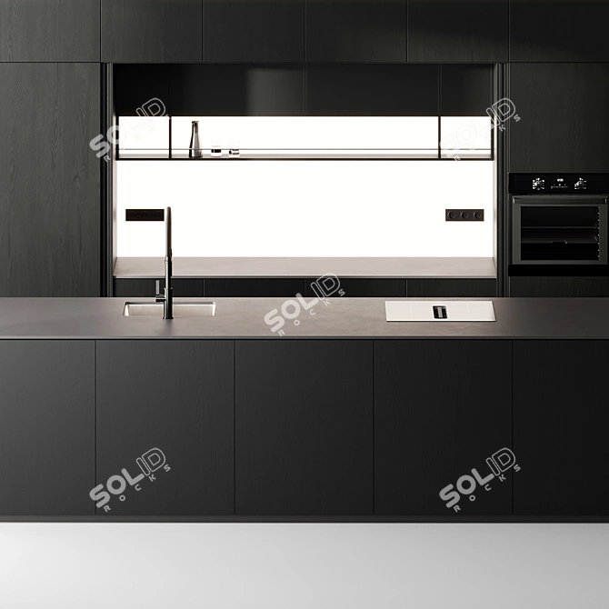 Modern Black Kitchen Set Island 3D model image 3