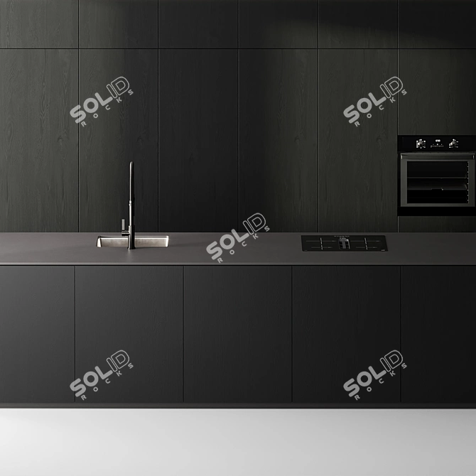 Modern Black Kitchen Set Island 3D model image 4