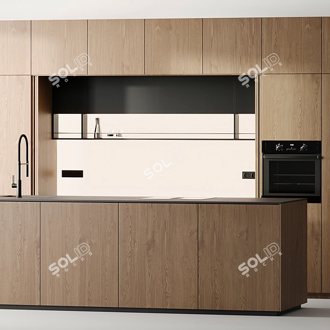 Modern Black Kitchen Set Island 3D model image 5