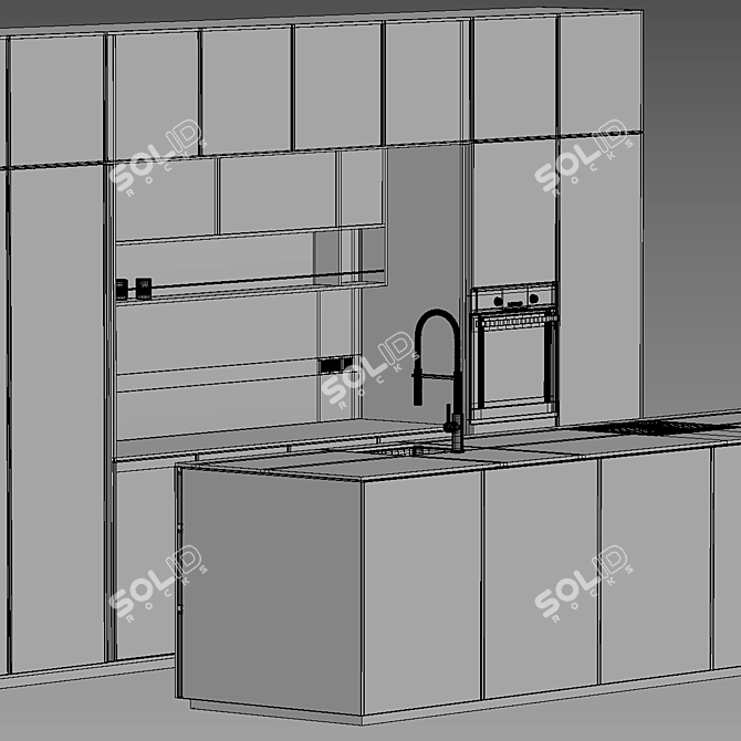 Modern Black Kitchen Set Island 3D model image 7