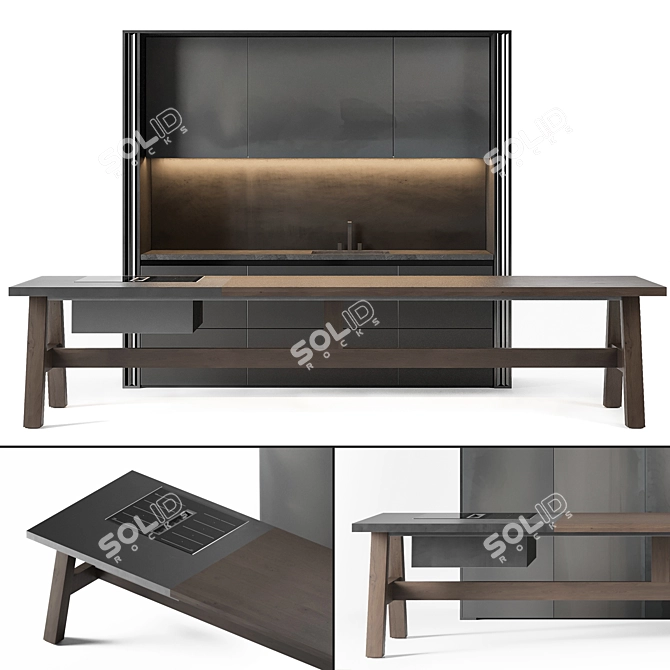 Dark Metal Wood Kitchen Set 3D model image 3