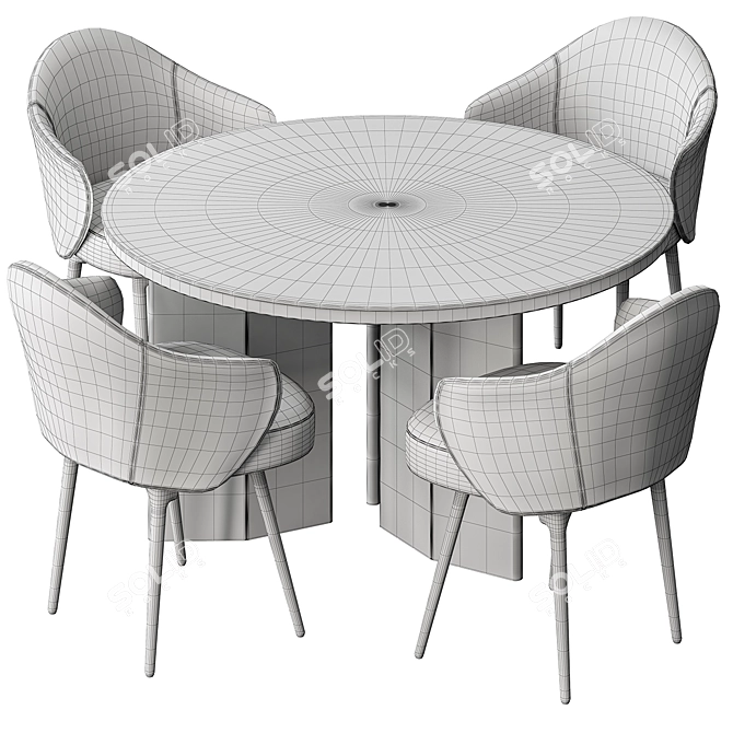 Marble Round Dining Table Set 3D model image 4