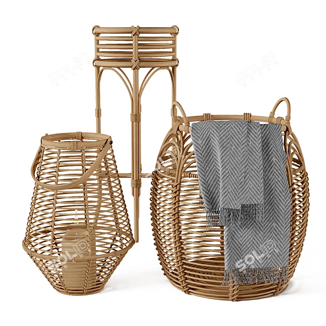 Rattan Basket Set with Stand 3D model image 2