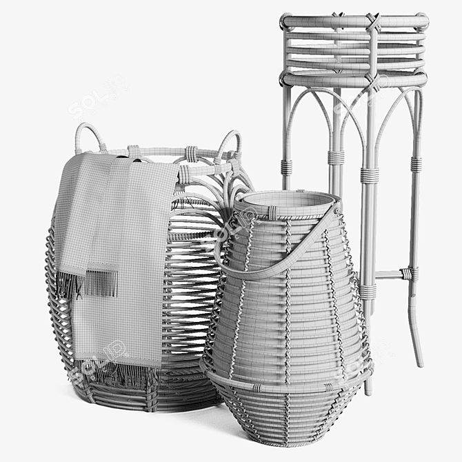 Rattan Basket Set with Stand 3D model image 5