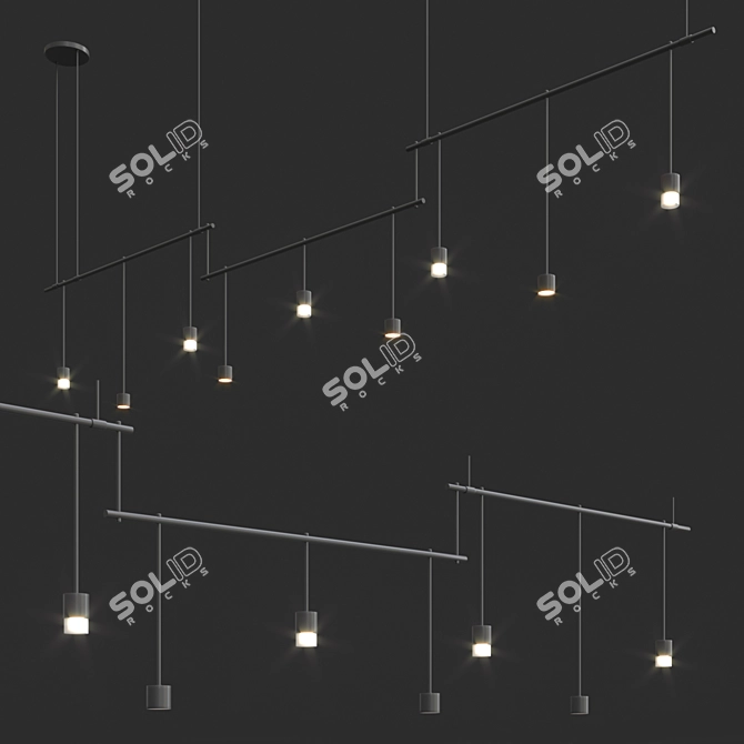 Modern 3-Bar Black Chandelier 3D model image 2