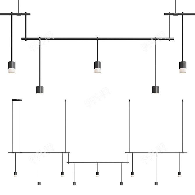 Modern 3-Bar Black Chandelier 3D model image 3