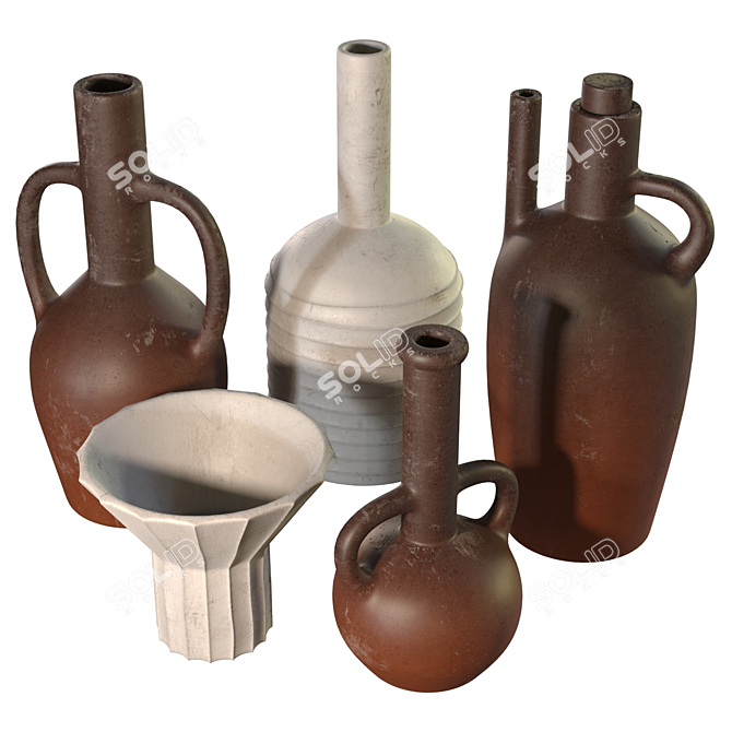 Wabi-Sabi Ceramic Vessels Set 3D model image 2