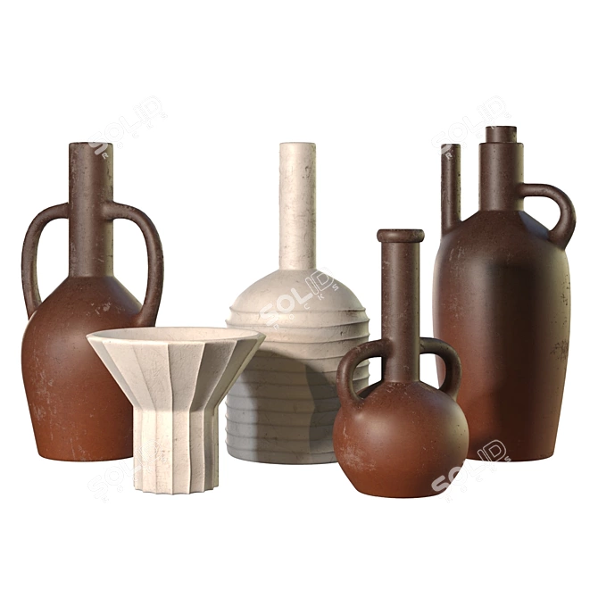 Wabi-Sabi Ceramic Vessels Set 3D model image 4