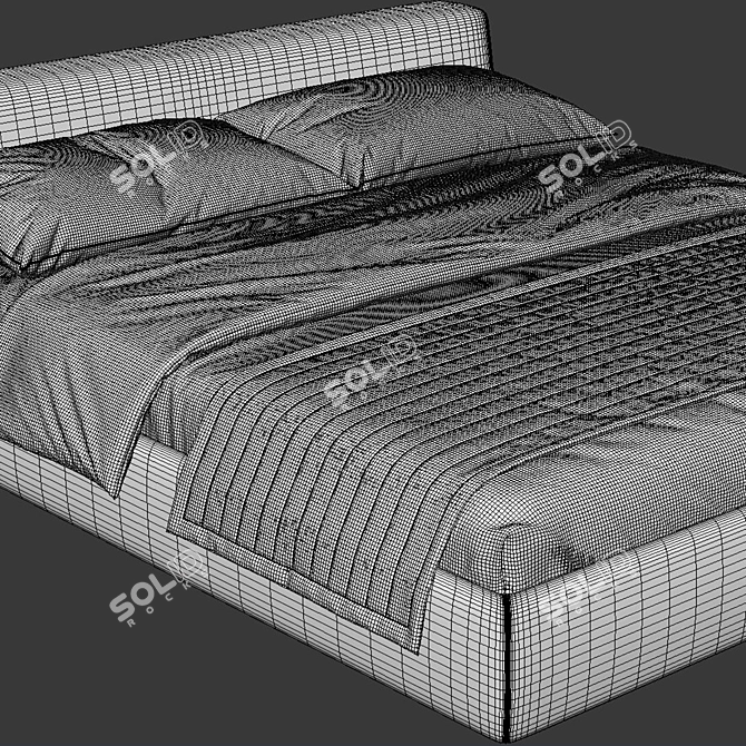 Modern Fabric Louis Bed in Vray 3D model image 3
