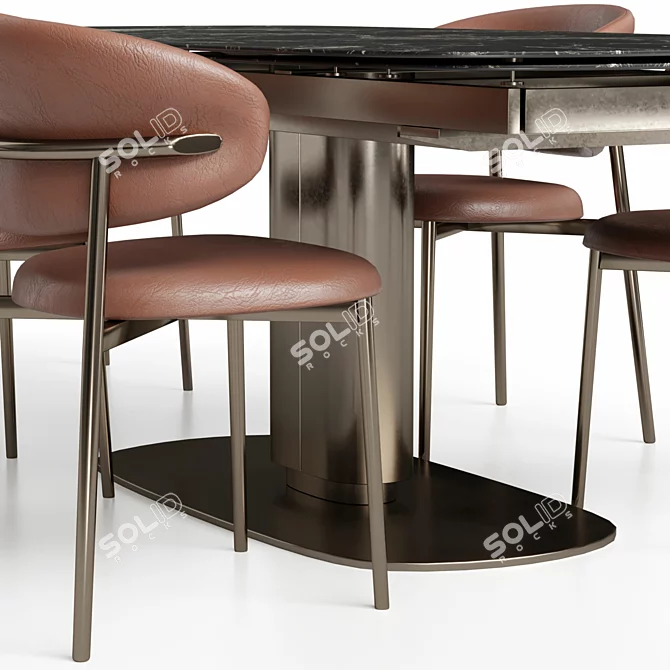 Luxury Leather Chair & Tables 3D model image 6