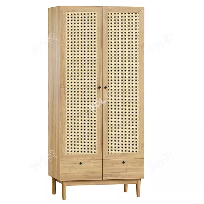  Roshal 2 Wood Wardrobe Cabinet 3D model image 1