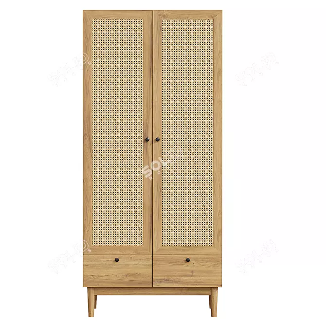  Roshal 2 Wood Wardrobe Cabinet 3D model image 2