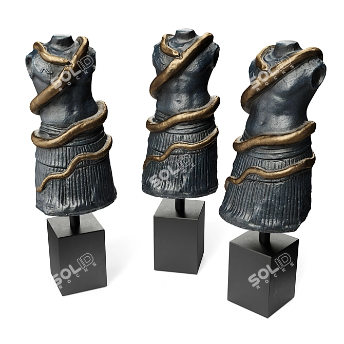 Egyptian Torso Snake Sculpture Art 3D model image 1