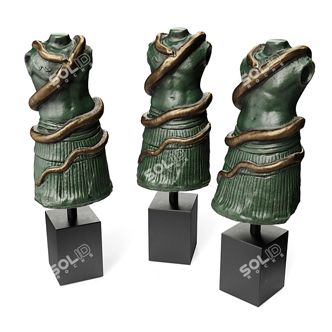 Egyptian Torso Snake Sculpture Art 3D model image 3