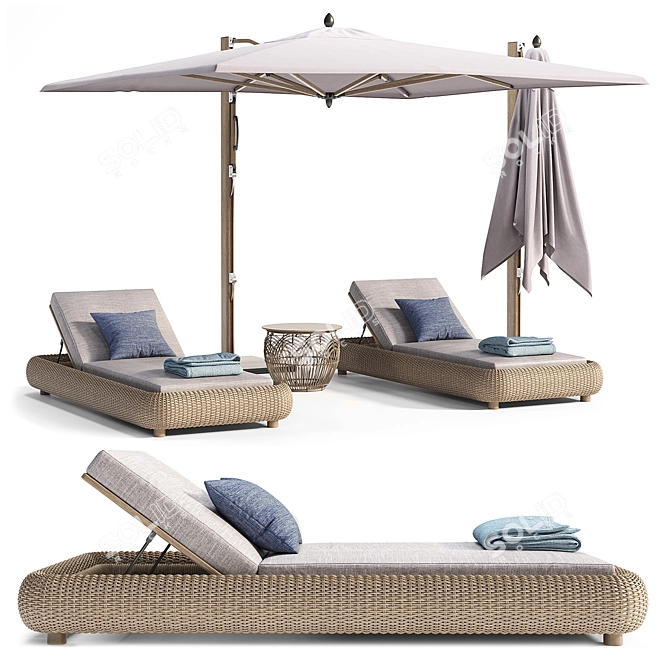 Ocean Master Lounger Set with Umbrella 3D model image 1