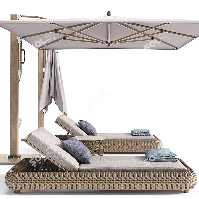 Ocean Master Lounger Set with Umbrella 3D model image 2