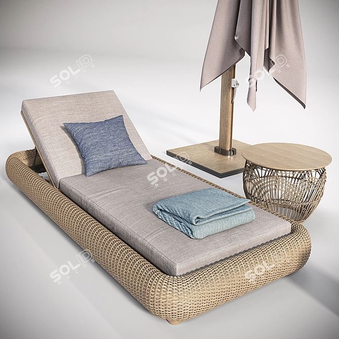 Ocean Master Lounger Set with Umbrella 3D model image 5