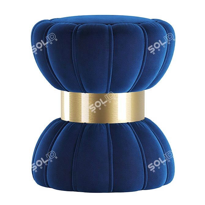 Navy Velvet Ottoman Stool 3D model image 1