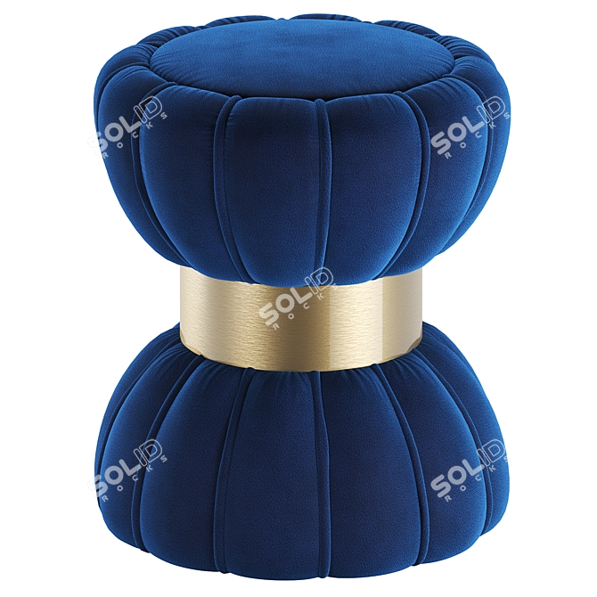 Navy Velvet Ottoman Stool 3D model image 2