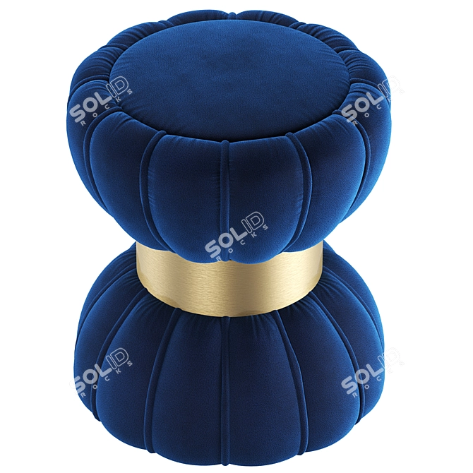 Navy Velvet Ottoman Stool 3D model image 3